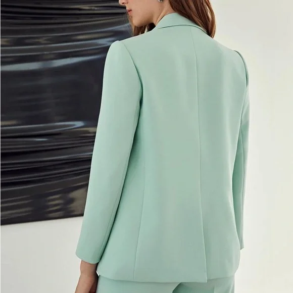 MOTF SHEIN STRUCTURED SINGLE BUTTON BLAZER Mint Green Size XS NWT - Picture 4 of 12